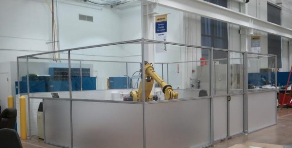 Polycarbonate and aluminum robot system guarding area